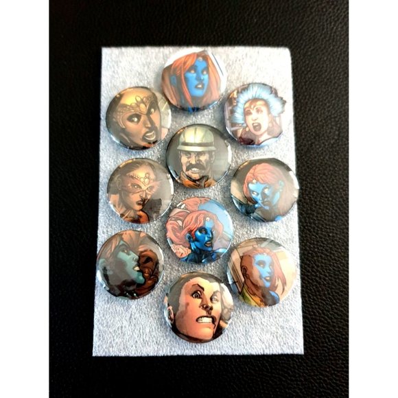 Mystique Buttons Handmade Craft Character 1.25" Fashion Collectable Pin Set 2 - Picture 1 of 3